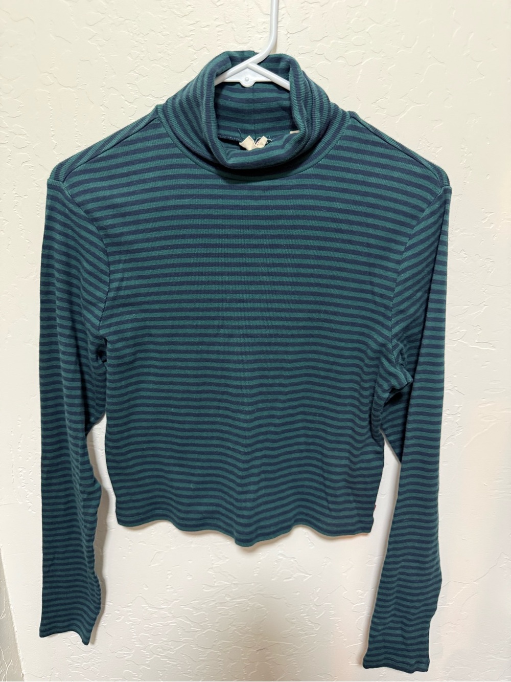 Levi's Teal and Dark Green Striped Turtleneck Long-Sleeve Top
